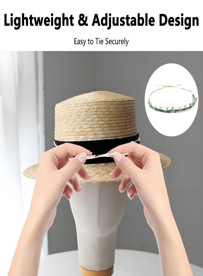 KGCGJVB Cowboy Hat Bands for Women Turquoise Beaded Hatband with Ribbon for Straw Hats Decorative Western Style Accessories for Cowgirl Outfits Adjustable Size Hat Band with Beads for Women’s Hats - Image 5